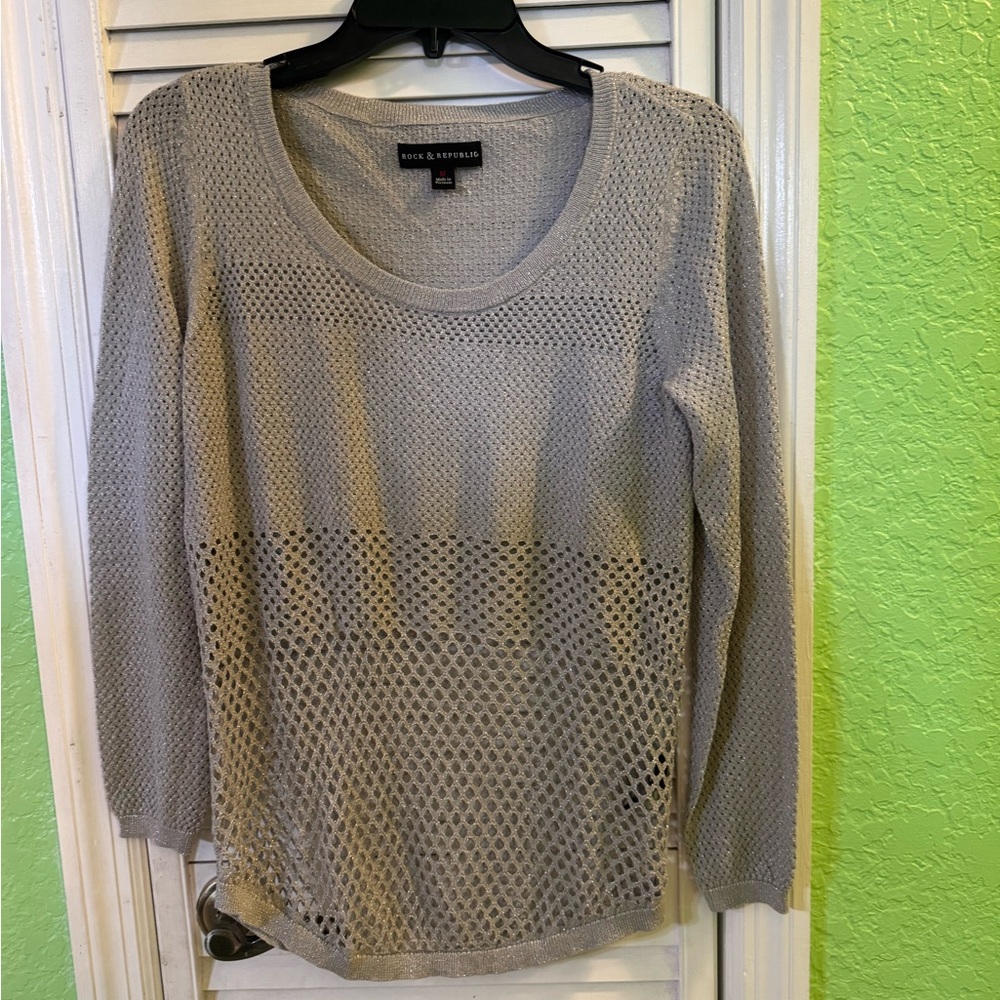 Rock & Republic Gray Mesh Sweater